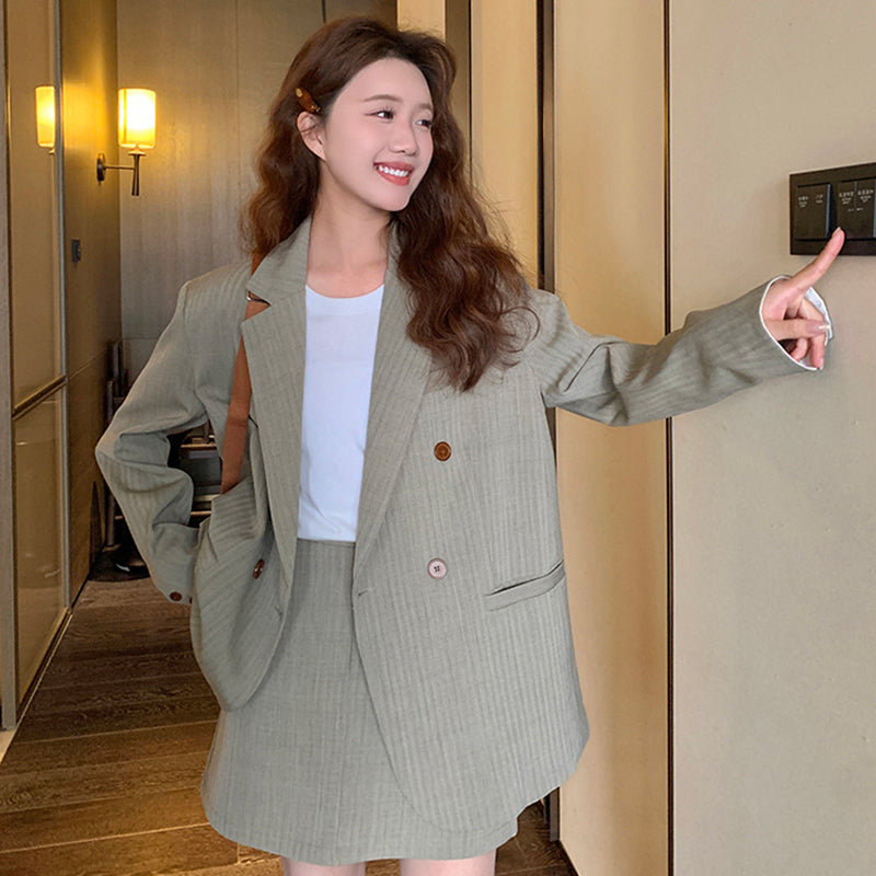 オーバーサイズジャケット×タイトミニスカートセット2colors