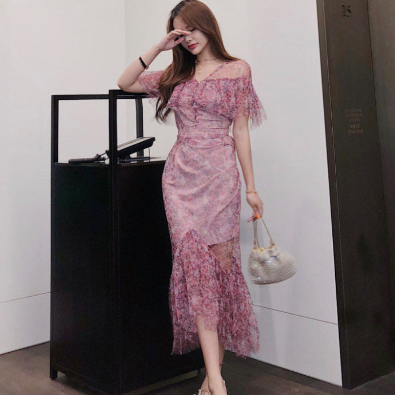 シフォンフィッシュテールデザインドレス