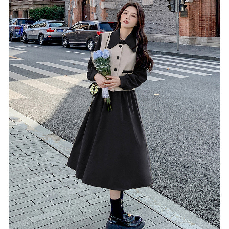 【即納】2WAYバイカラーベスト×ワンピースセット