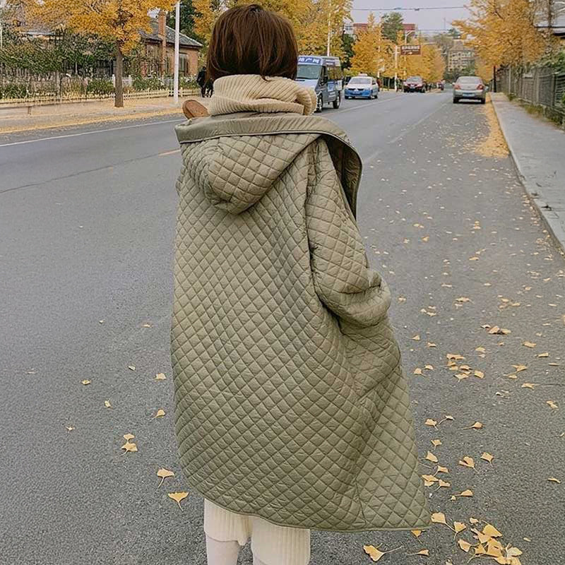 キルティングフーデットコート