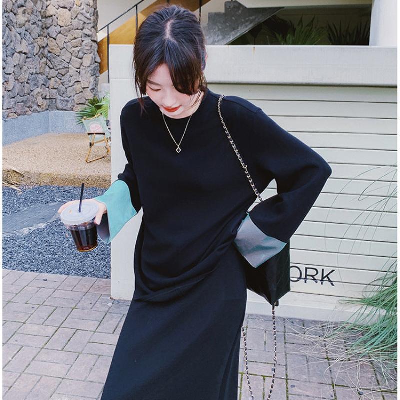 スウェットバイカラートップス×スカートセット