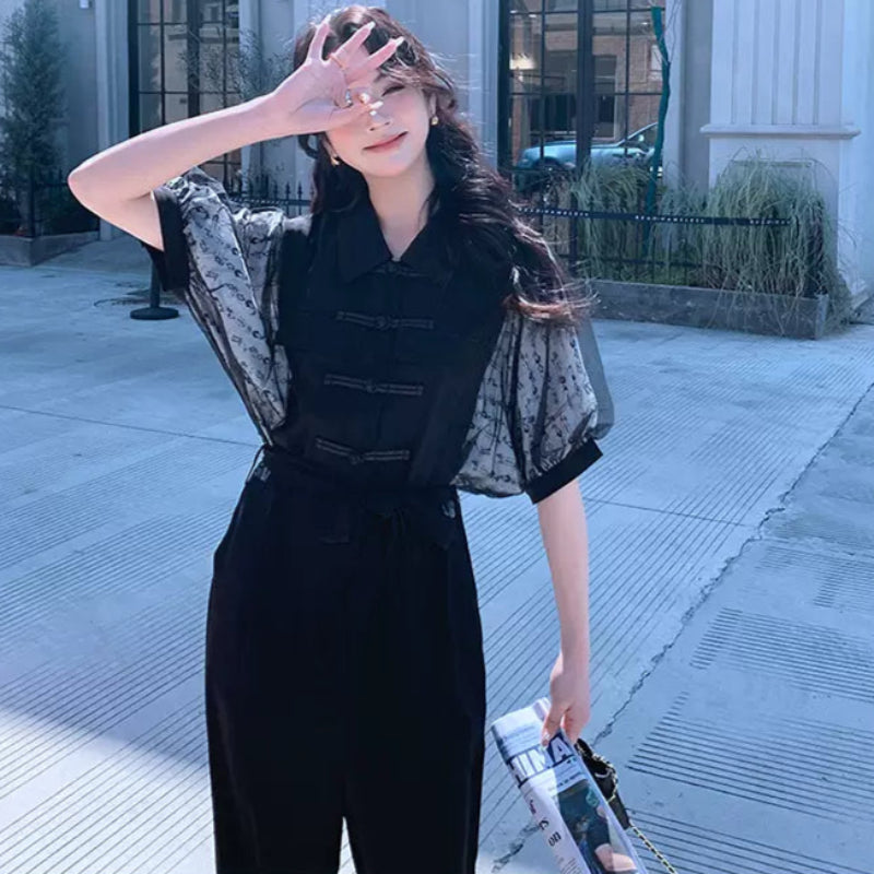 レーズスリーブデザインジャンプスーツ