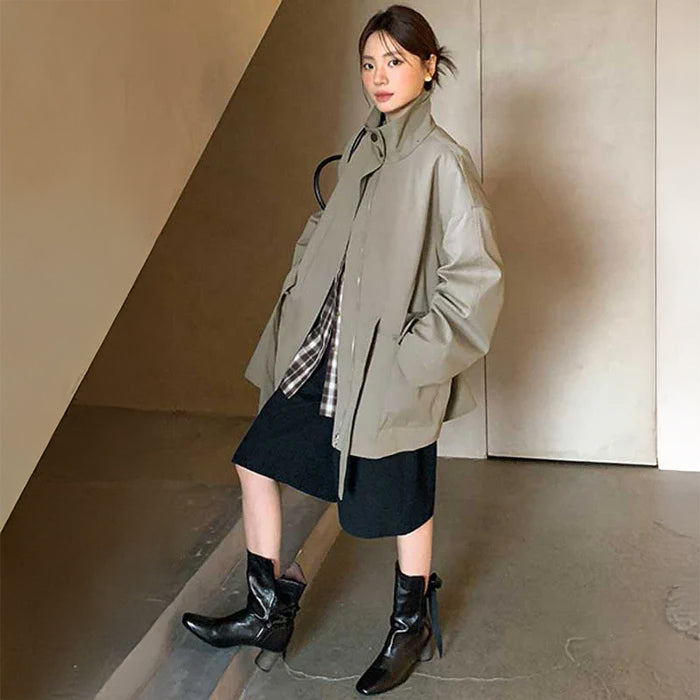 スタンドネックワイドスリーブコート(2colors)