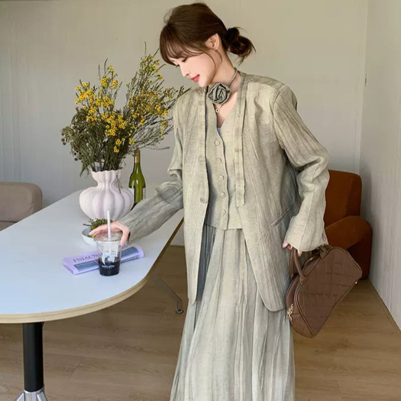 スマッジカラースリーピーススカートスーツ