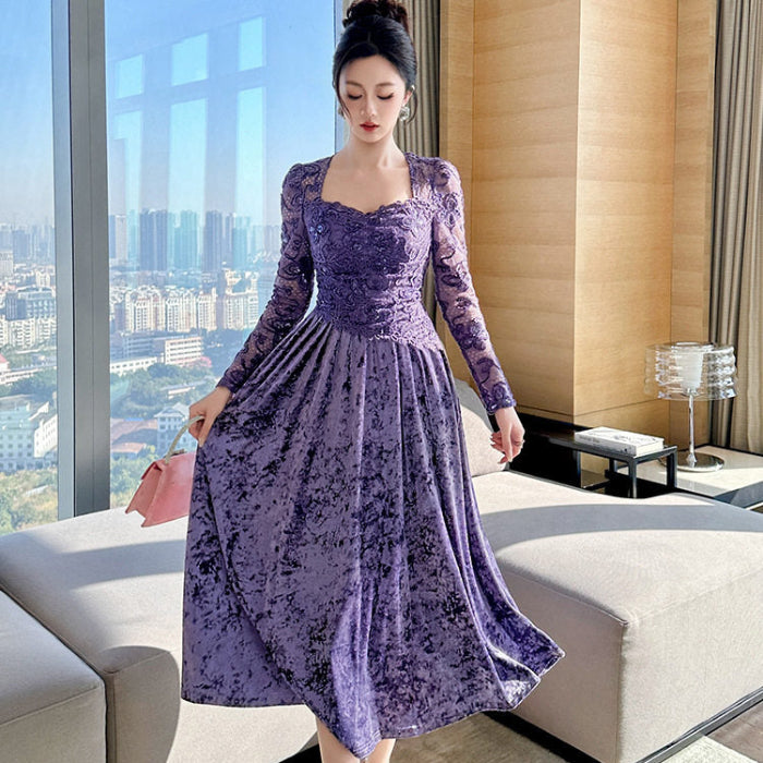 スクエアネック ベルベットドレス(2colors)