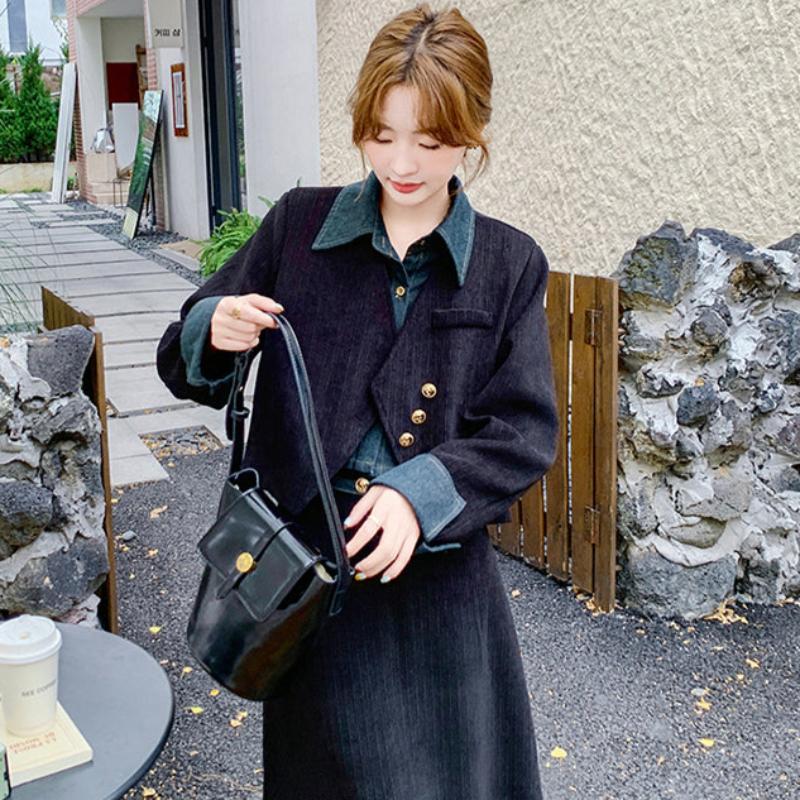 コーデュロイフェイクジャケット×スカートセットアップ