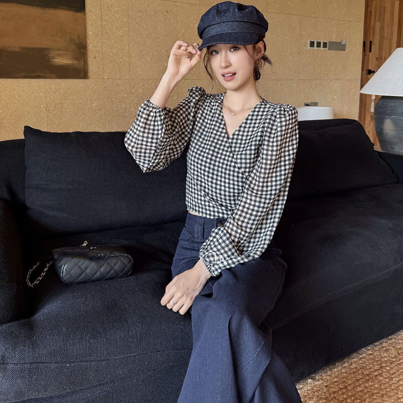 カシュクールチェックブラウス(3colors)