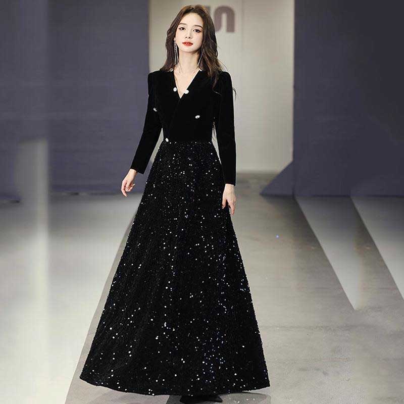 Vネックグリッターワンピース