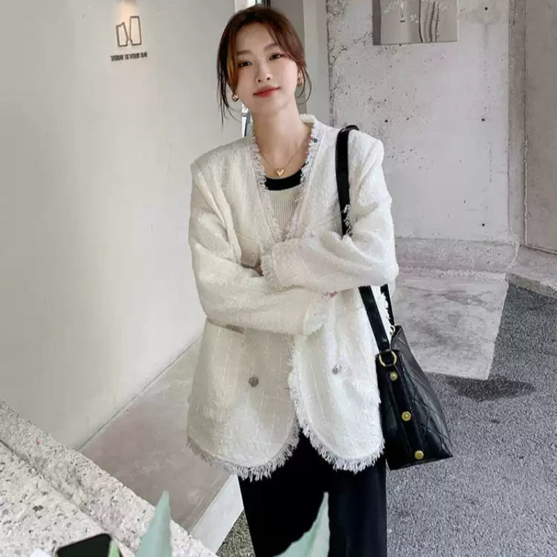 フリンジツイードホワイトジャケット