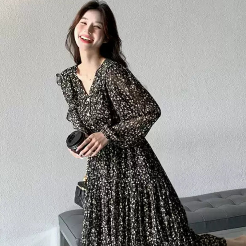 フレンチレトロフラワーシフォンワンピース