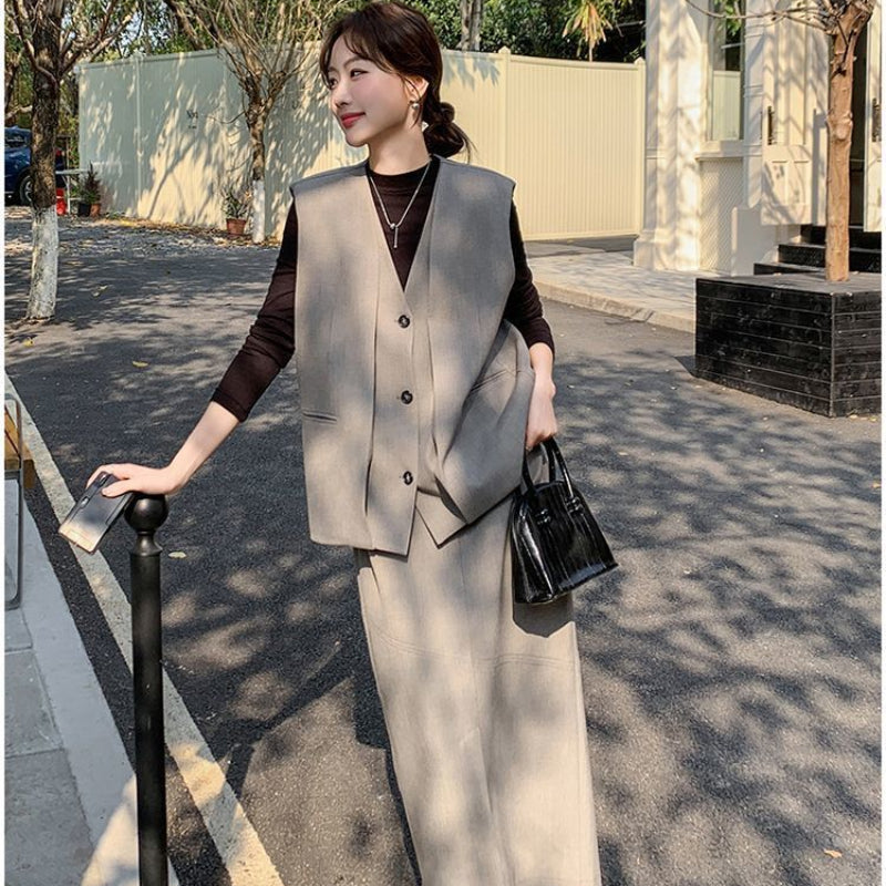 スモーキーグレーベスト×スカートセット