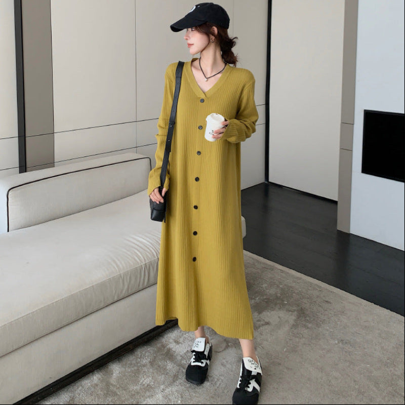 Vネックリラクシーロングニットワンピース(2colors)