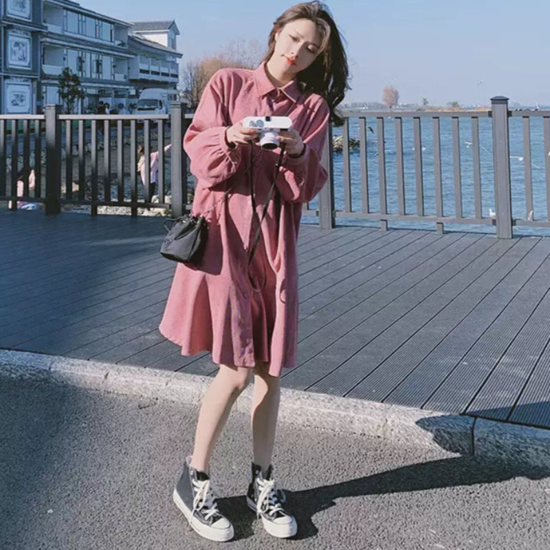 コーデュロイショート丈ワンピース