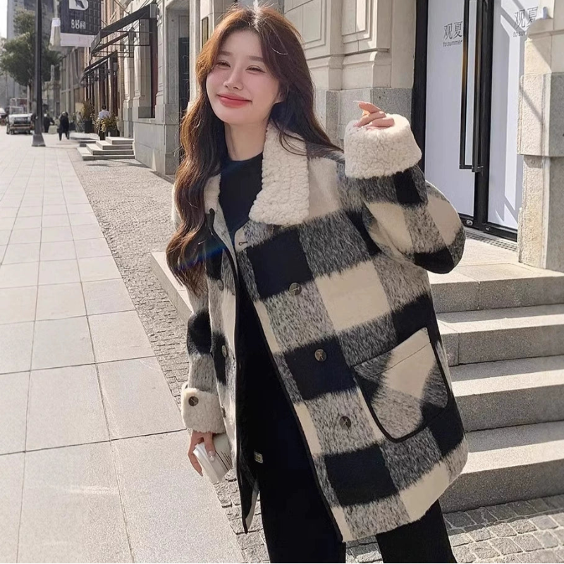 ブロックチェックステンカラージャケット