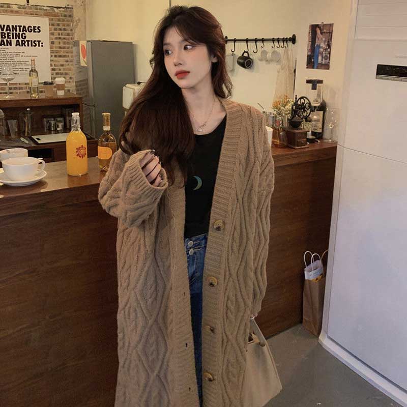 ケーブル編みロングニットカーディガン(4colors)