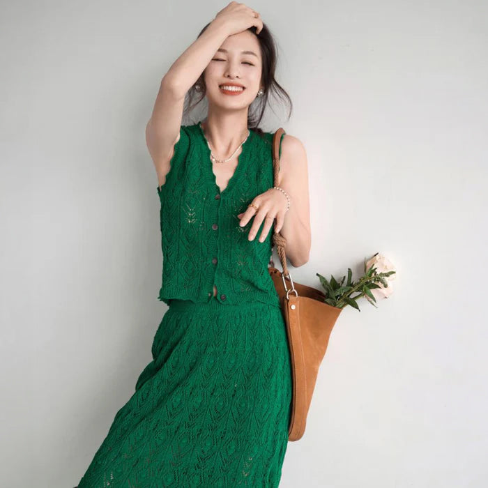 クロッシェレーストップス×スカート(2colors)