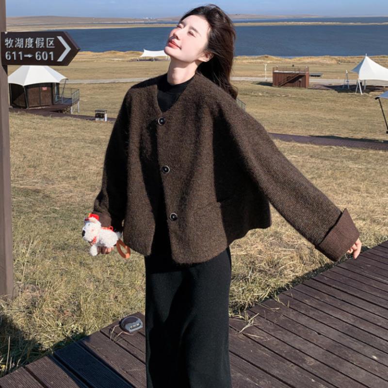 ノーカラーウールショートコート