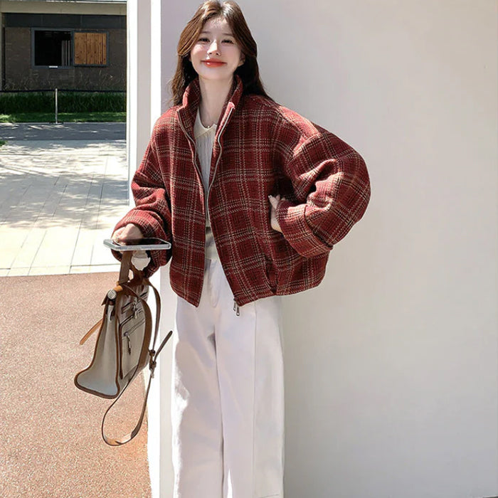 ブロックチェックショートコート