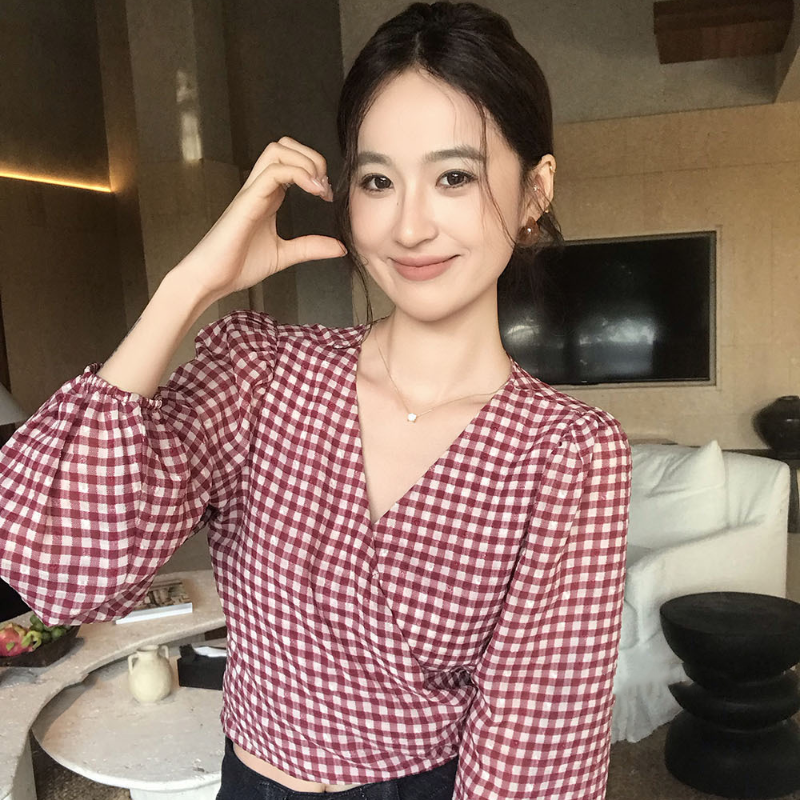 カシュクールチェックブラウス(3colors)