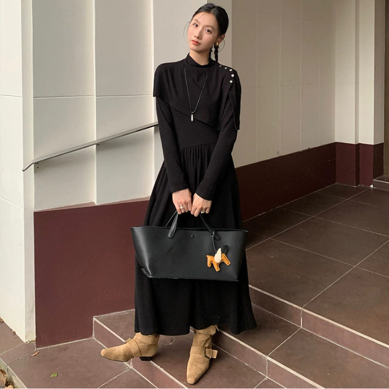 ボタンショール×ニットワンピースセット