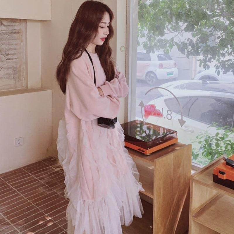 チュール切り替えスウェットワンピース(2colors)