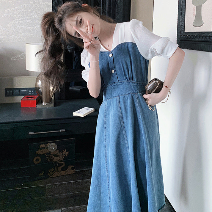 カットソードッキングデニムワンピース