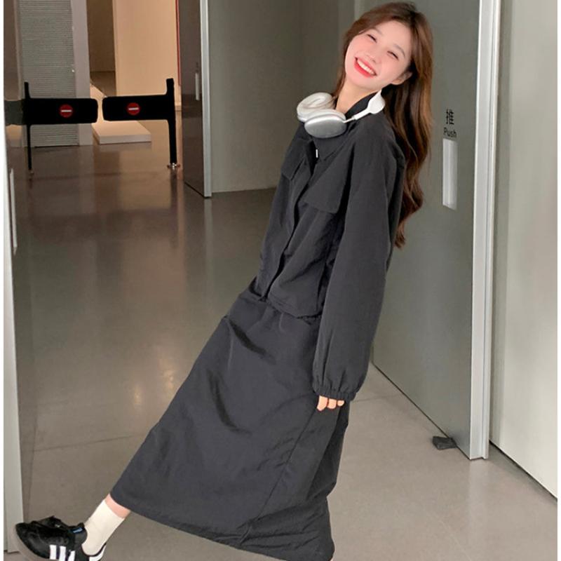 テックダブルポケットブルゾン×ロングスカートセットアップ