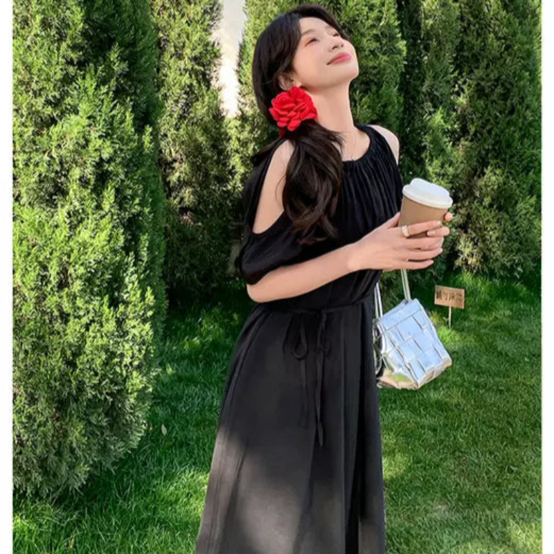 【即納】オープンパフスリーブワンピース