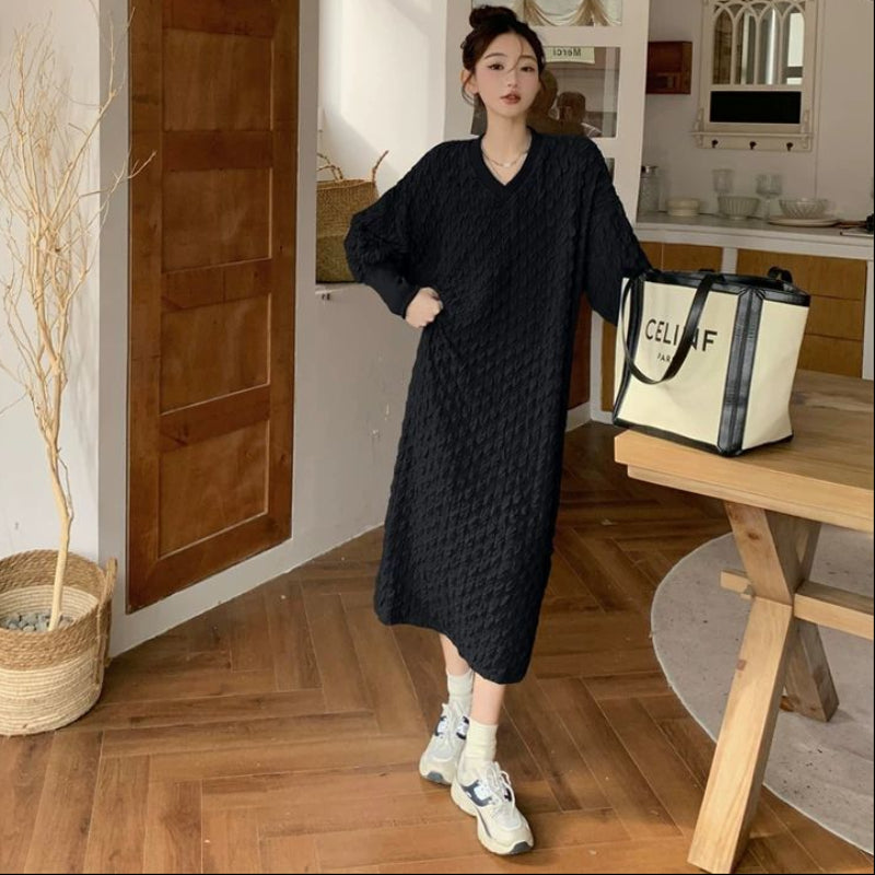 ケーブルデザインVネックワンピース