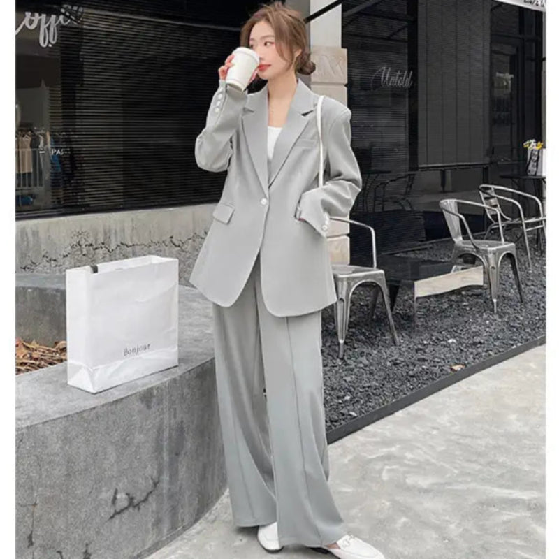 ソフトグレーワイドレッグパンツスーツ