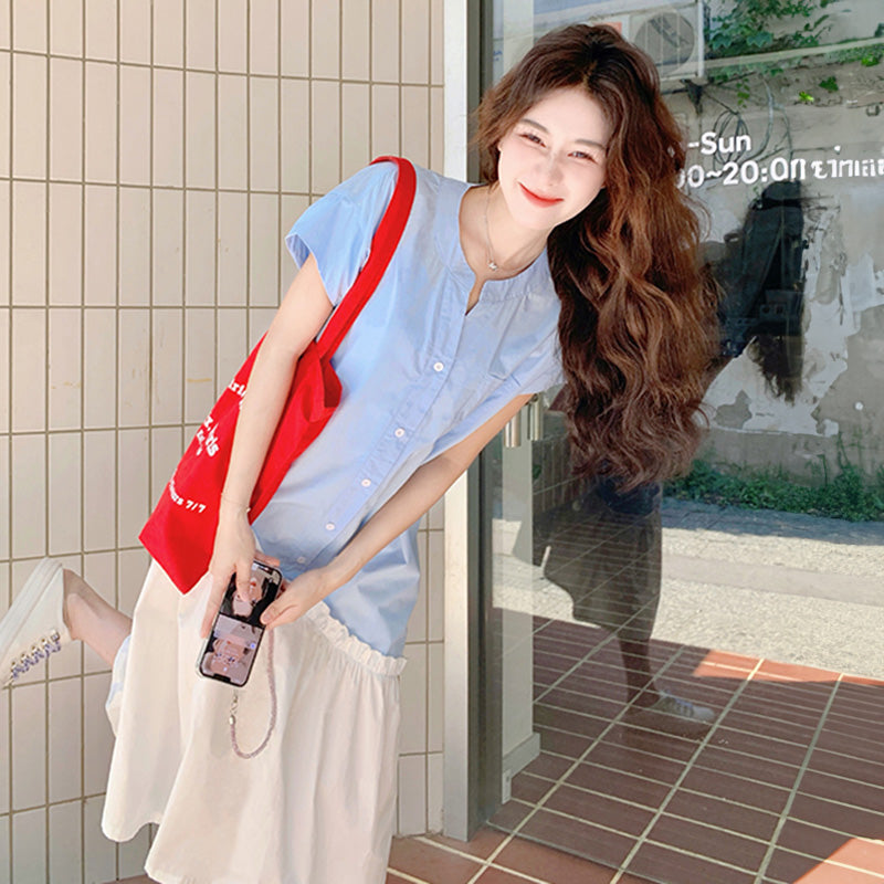 アシンメトリー切り替えシャツワンピース