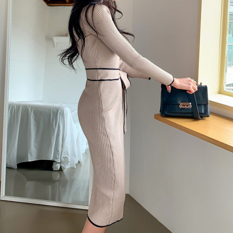 バイカラーラインミドルネックワンピース(2colors)