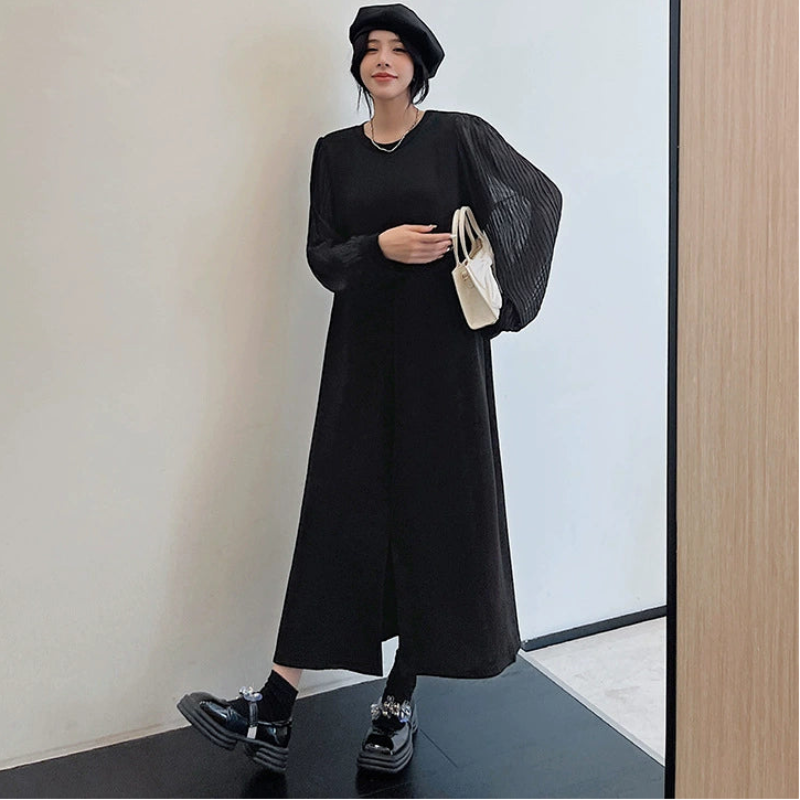 シフォンロングスリーブブラックワンピース