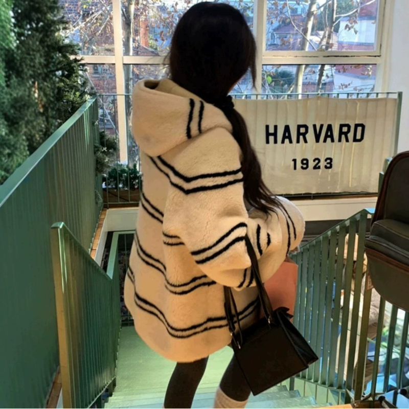 フード付きボーダーボアハーフコート