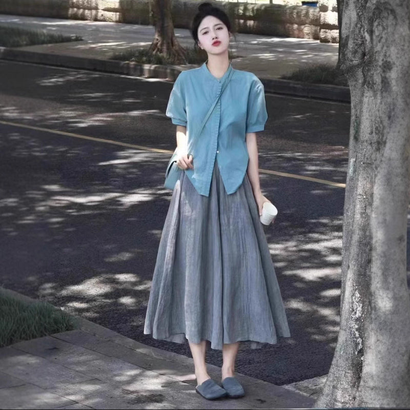 アジアン風ブラウス×フレアスカートセット