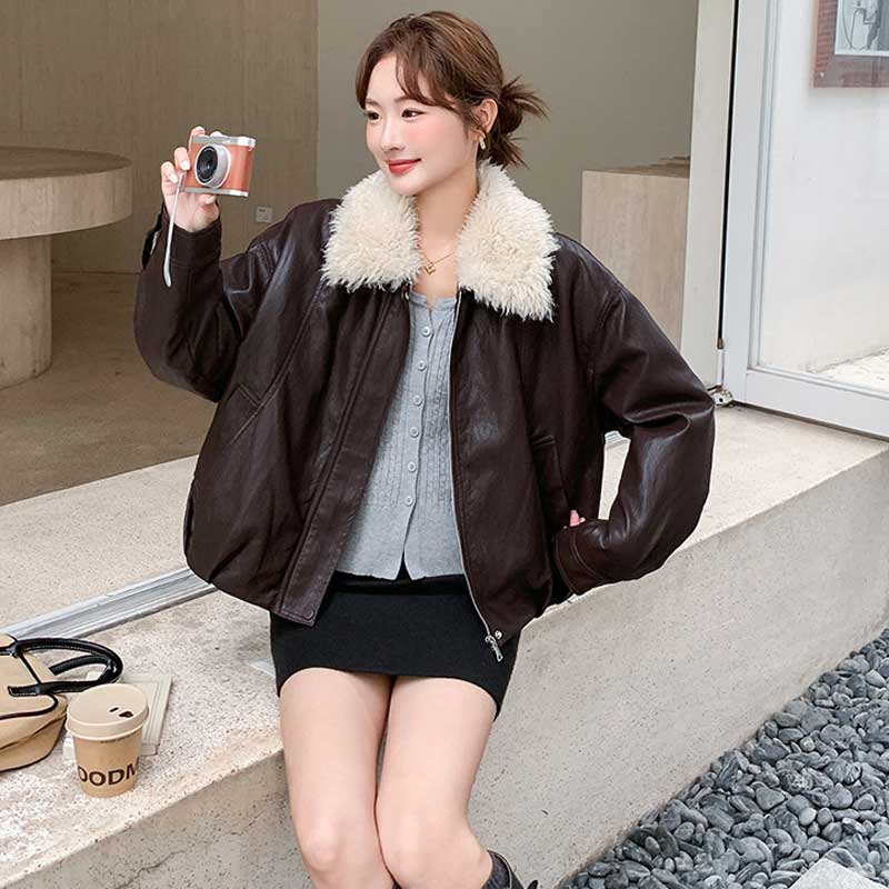 ボアカラーレザージャケット(2colors)