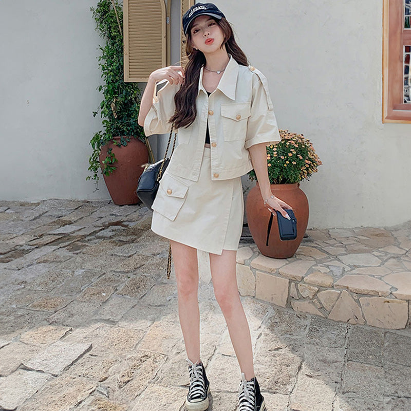 ミリタリーショート丈ジャケット×スカートセット