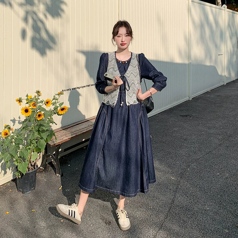 ベスト×デニムワンピースセット