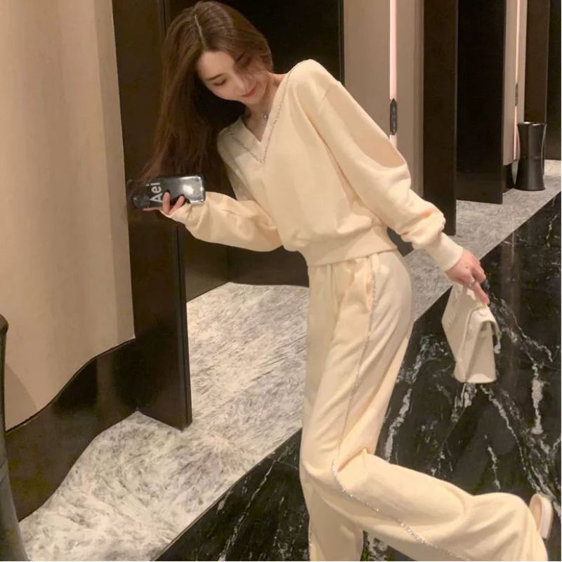 ラメラインスウェットトップス×ボトムスセット