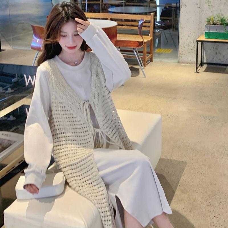 レースロングカーディガン×サイドスリットワンピース