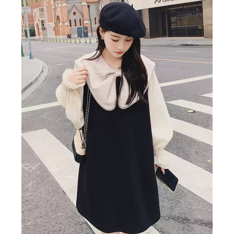 リボンディテールシアーパフスリーブワンピ