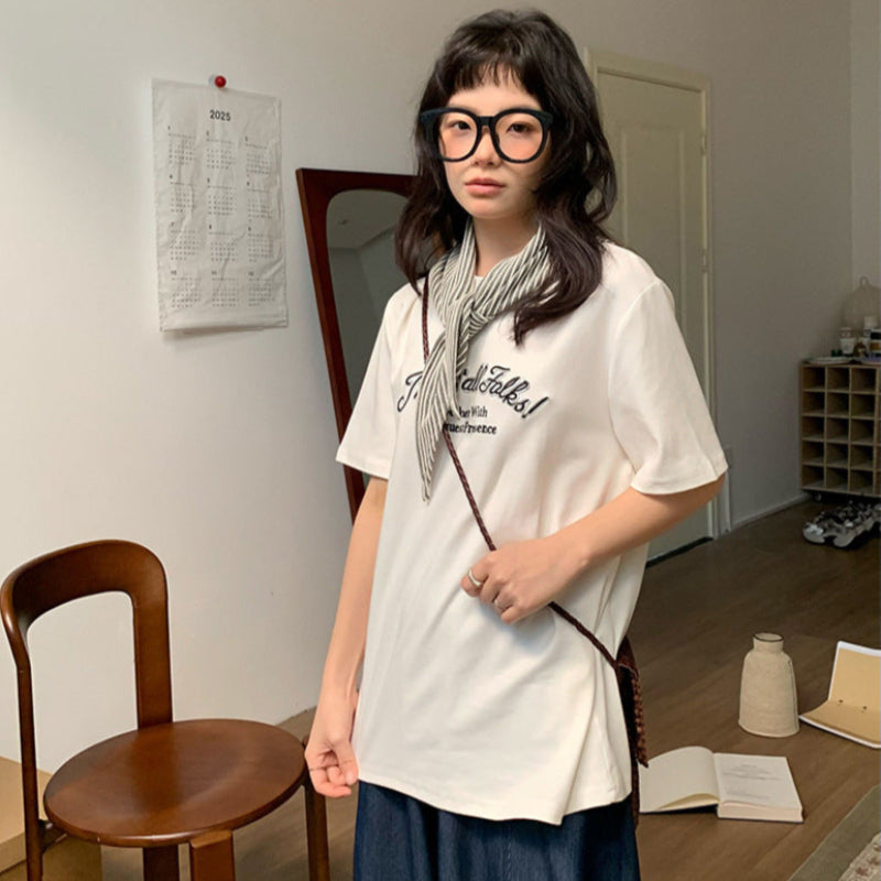ショール付フロントロゴTシャツ(3colors)