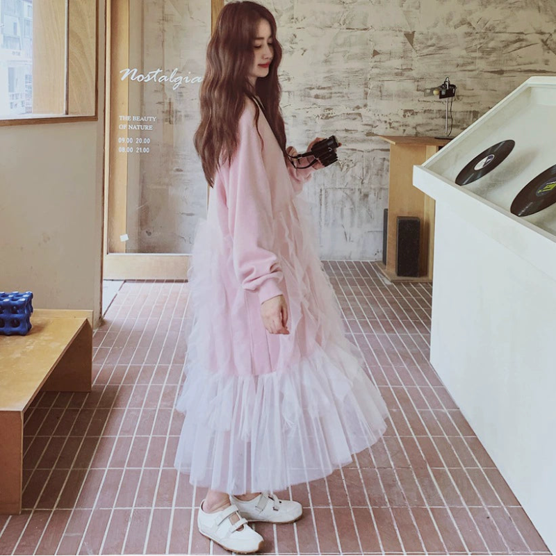 チュール切り替えスウェットワンピース(2colors)