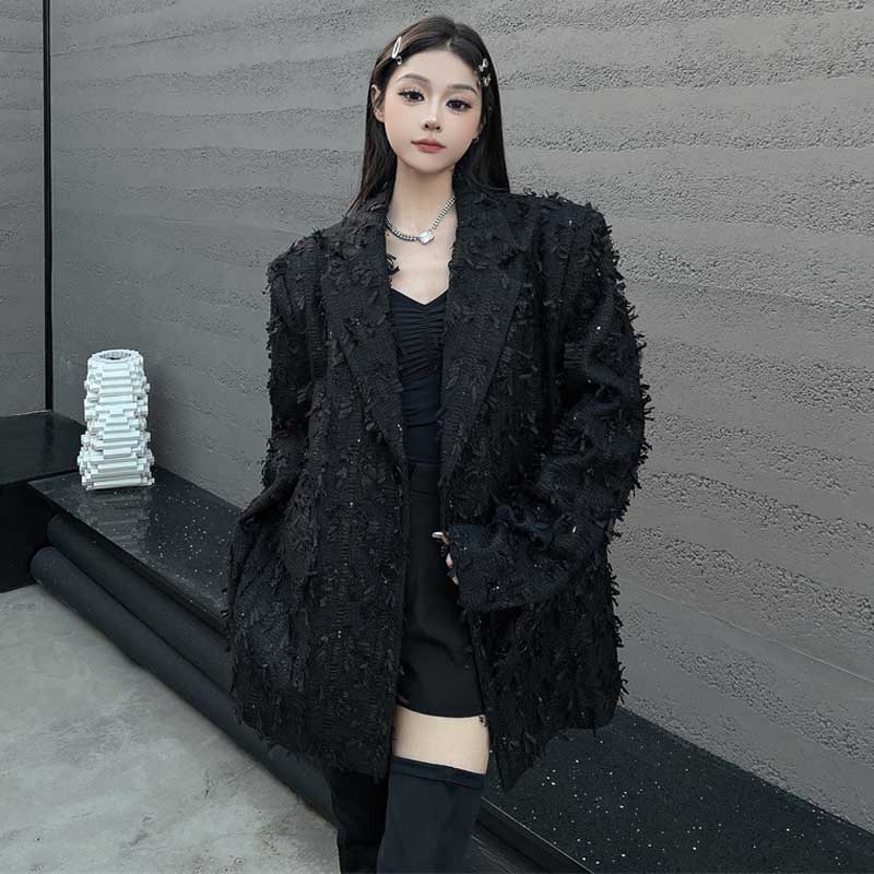 シャギーフリンジテーラードジャケット