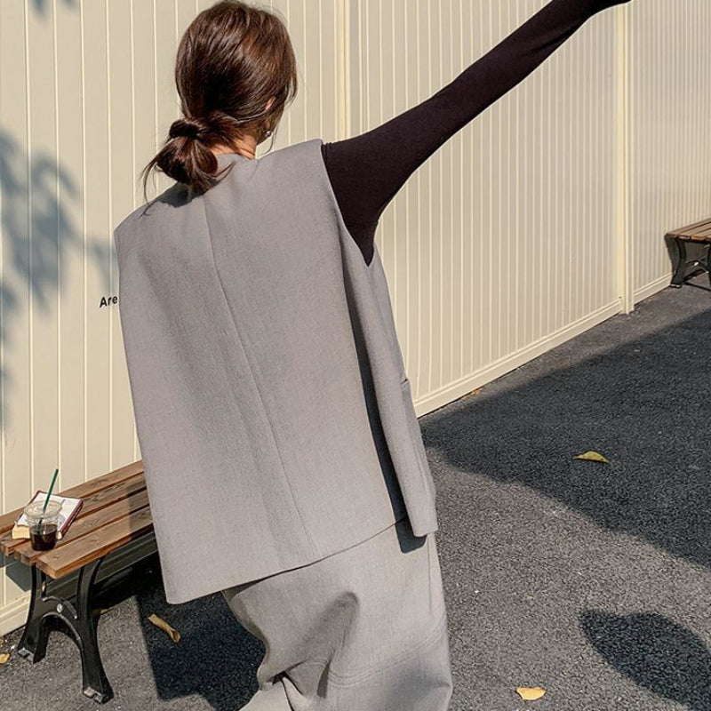 スモーキーグレーベスト×スカートセット