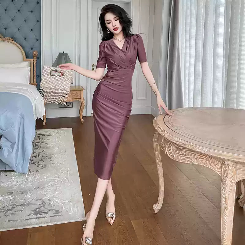 カシュクールサイドスリットドレス(3colors)