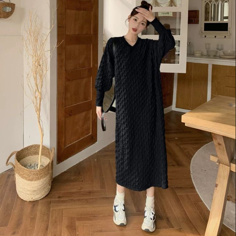 ケーブルデザインVネックワンピース