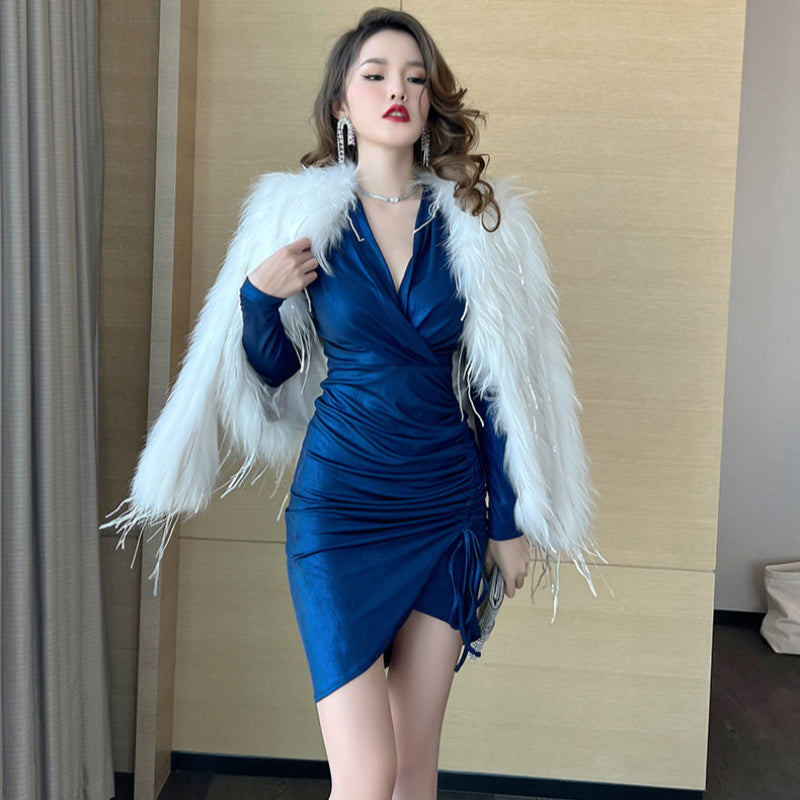 ロイヤルブルーシャーリングミニドレス