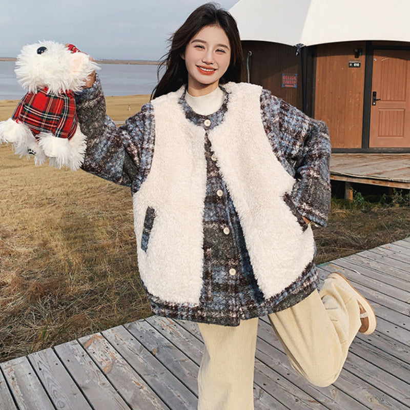 ボアベスト×中綿入りツイードジャケット