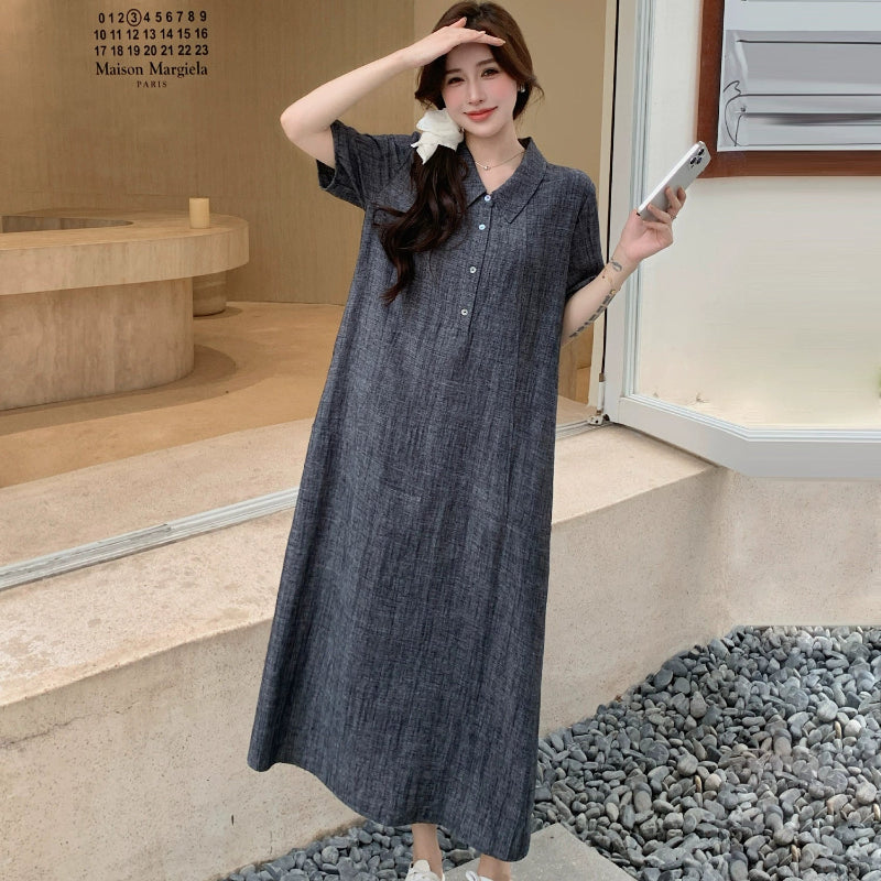 グレーハーフスリーブシャツワンピース